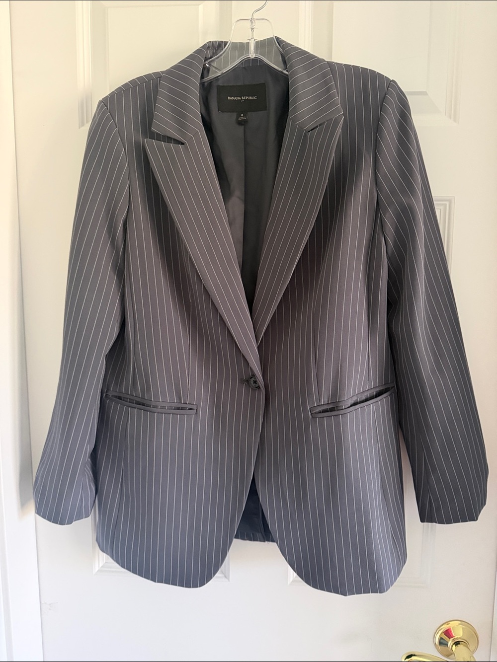 Banana Republic Factory Long Lean Blazer in Grey Pinstripe